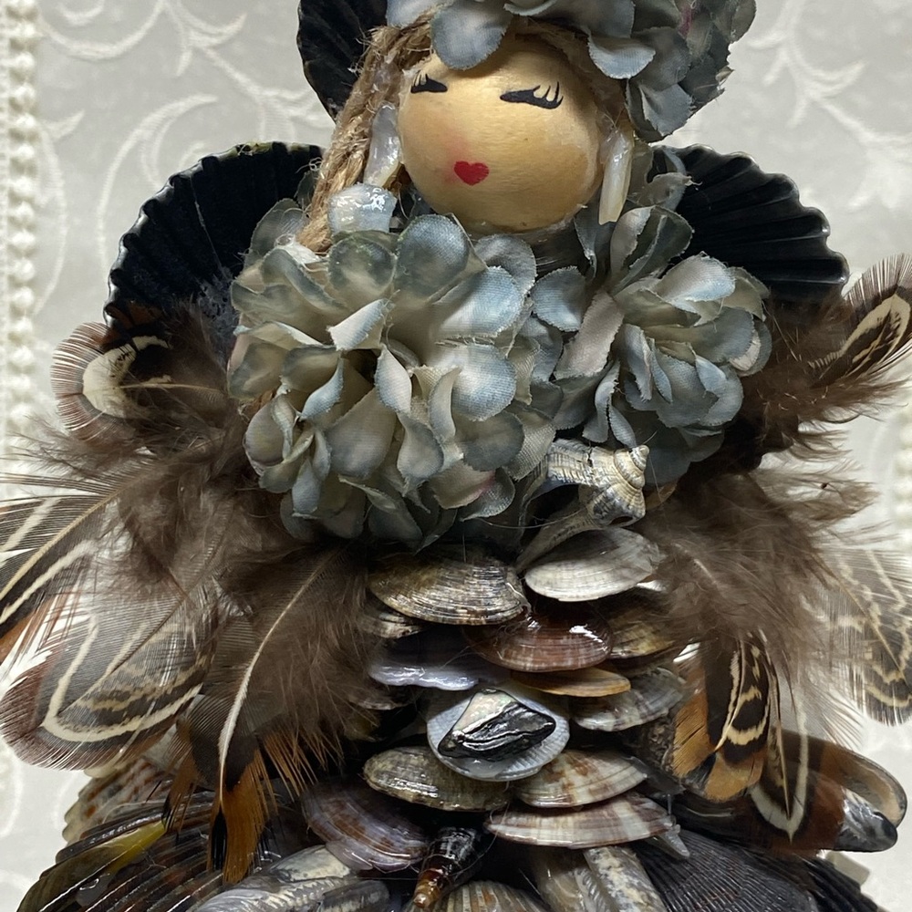 Seashell and Feather Angel Figurine